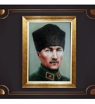 Özel Seri Paspartulu Çerçeveli Atatürk Tablo l690 (Gold)