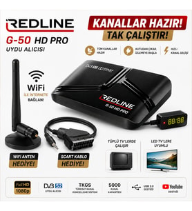 Redline G-50 HD Pro Full HD Uydu Alıcısı TKGS WiFi YouTube 5000 Kanal Tak Çalıştır Tüplü ve LED TV Uyumlu