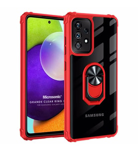 Microsonic Samsung Galaxy A32 4G Kılıf Grande Clear Ring Holder Kırmızı
