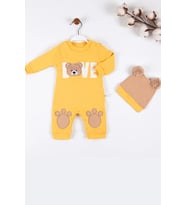 Love Bear Nakışlı % 100 Pamuk Erkek Bebek Tulumu