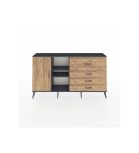 Arges Konsol 4 Raflı 4 Çekmeceli Tek Kapaklı  176x30x99 Antrasit-Çam