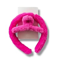 Caş Dekorasyon Koyu Pembe Renk Peluş Mandal Toka Ve Taç Set (Koyu Pembe)