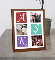 Masaüstü 3 Fotoğraflı AŞK Tasarım Masaüstü Ahşap Kolaj Çerçeve
