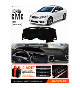e-biz HONDA CIVIC FB7 (2011-2015) Uyumlu Torpido Örtüsü, Torpido Kılıfı - Siyah-Bej - HO011