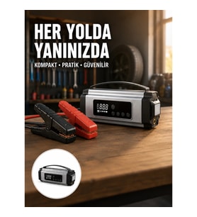 Mey İthalat® Acil Durumlar İçin Çok Fonksiyonlu Araç Akü Takviyesi Hava Kompresörü ve Güç Kaynağı Ye