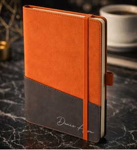 BK Gift Kişiye Özel Turuncu Termo Deri Defter -17, Kartvizit Bölmeli, Çizgili Ivory Kağıt
