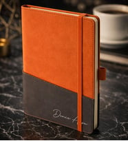 BK Gift Kişiye Özel Turuncu Termo Deri Defter -17, Kartvizit Bölmeli, Çizgili Ivory Kağıt
