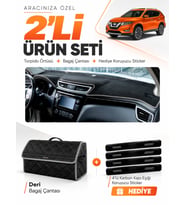 NİSSAN X-TRAİL (2013-2020) Uyumlu Torpido Örtüsü + Deri Bagaj Çantası + Sticker Seti - Siyah Gri