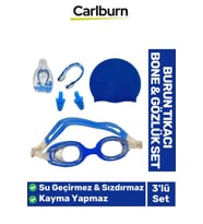 Su Geçirmez Silikon Havuz Deniz Bone Şapkası Yüzücü Gözlüğü Elastik Burun Tıkacı 3’lü Çocuk Seti