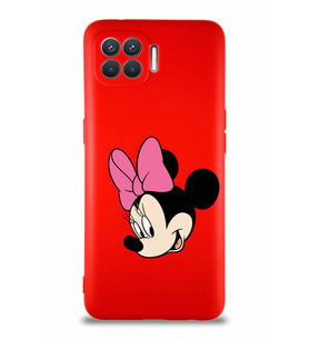 Oppo Reno 4 Lite Soft Premier Kapak Minnie Mouse-B Tasarımlı Silikon Kılıf - Kırmızı (Şeffaf)