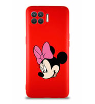 Oppo Reno 4 Lite Soft Premier Kapak Minnie Mouse-B Tasarımlı Silikon Kılıf - Kırmızı (Şeffaf)