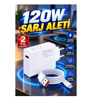 120W Turbo Hızlı Şarj Adaptörü Seti USB-C Kablo Dahil Beyaz
