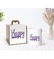 BK Gift Kişiye Özel Ahşap Kutuda Happy Birthday Tasarımlı Beyaz Kupa Bardak-3