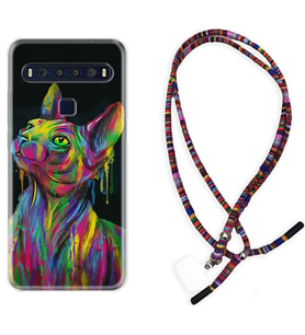 TCL 10L 10 Plus 10SE 20E 20SE 30 L7 Kılıf Boyun Asklı Rasta Silikon Color Cat 1754
