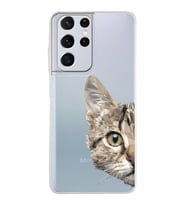 Samsung Galaxy S21 Ultra Kapak Catface Tasarımlı Şeffaf Silikon Kılıf