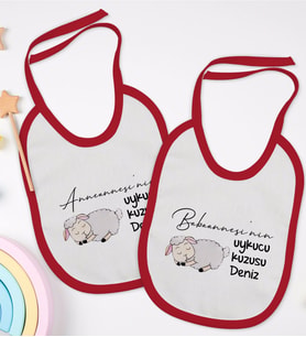 BK Kids Kişiye Özel Anneanne ve Babaanne Tasarımlı 2’li Kırmızı Mama Önlüğü-2