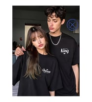 King Queen Sevgili Tişört Kombini Unisex Çift Tişört Seti %100 Pamuk Couple T-Shirt