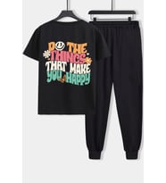 Unisex do the things that make you happy Baskılı 2'li Eşofman Takımı (Siyah)