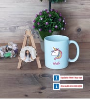 Unicorn Kupa Bardak Beyaz ve Fotoğraflı Ahşap Anahtarlık Hediye (Model 1)