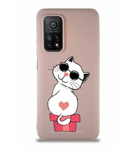 Xiaomi Mi 10T Soft Premier Kapak Coolcat Tasarımlı Silikon Kılıf - Pudra (Şeffaf)