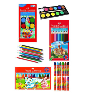 Öğrenci Boyama Seti 3 lü Faber 12 Renk Sulu Boya Kuru Boya Pastel Boya 12 li Boya Set Faber Castell Okul Sınıf (Karışık)