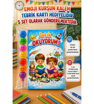 5 Set Yeni Okumayı Öğrenen Öğrencilere Hediye Artık Okuyorum Yazılı 1. Sınıf Hatırası Emoji Kurşun Kalem Tebrik Kartı Hediyeli