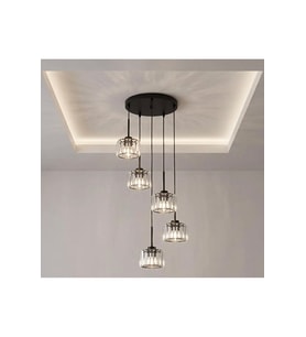 E27 Kristal Taşlı 5’li Beşli Siyah Avize Modern Salon Tavan Sarkıt Masaüstü Yemek Masası Avizesi