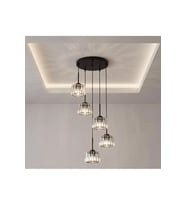 E27 Kristal Taşlı 5’li Beşli Siyah Avize Modern Salon Tavan Sarkıt Masaüstü Yemek Masası Avizesi