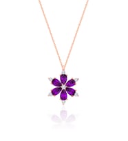 Gümüş Lotus Çiçeği Kolye Ametist Taşlı Rose Kolye 925 Ayar ST199 (Mor)