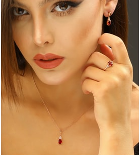 925 Ayar Gümüş Oval Yakut Model Tırnaklı Set