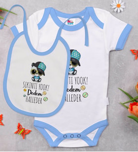 BK Kids Sıkıntı Yok Dedem Halleder Tasarımlı Mavi Bebek Body Zıbın ve Mama Önlüğü Hediye Seti-1