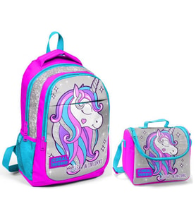 Coral High Kız Çocuk Gri Unicorn Okul Sırt Çantası ve Beslenme Çantası