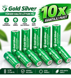 Gold Silver 18650 El Feneri ve İçin Şarj Edilebilir Li-ion Pil - 3200 mAh 4.2V (10 Adet)