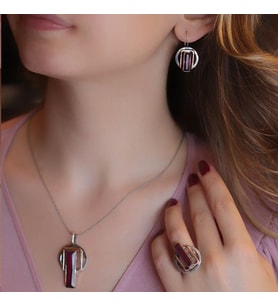 Lal Taşlı 925 Ayar Gümüş Otantik Tasarım Set