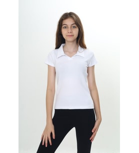 Toontoy Kız Çocuk Okul Polo Yaka Fitilli Tişört (Beyaz)