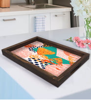 BK Gift Modern Art Tasarımlı Doğal Ahşap Tepsi-1