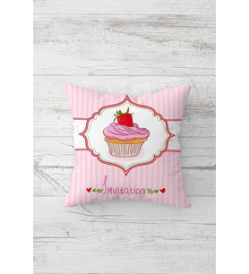 Cupcake Desenli Çift Tarafı Baskılı Gizli Fermuarlı Yastık Kılıfı Kırlent Koltuk Yastık Kılıfı (Pudra)
