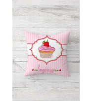 Cupcake Desenli Çift Tarafı Baskılı Gizli Fermuarlı Yastık Kılıfı Kırlent Koltuk Yastık Kılıfı (Pudra)