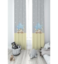 MEKTA HOME BEBEK VE ÇOCUK ODASI Yıldız ve Ayıcık Desenli Sarı Çizgili 2 Kanat Fon Perde