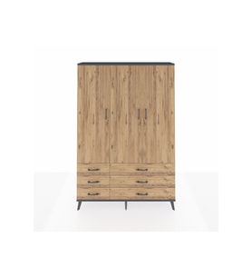 Arges Gardrop 5 Raflı 6 Çekmeceli Tek Askılı 132x30x195 Antrasit-Çam