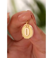 14 Ayar Altın Ö Harfi Nostalji Oval Kolye Ucu (Sarı)
