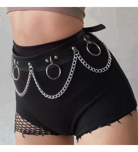 Metal Halkalı Zincir Detaylı Gotik Harness Kemer