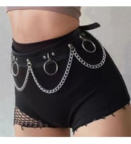 Metal Halkalı Zincir Detaylı Gotik Harness Kemer