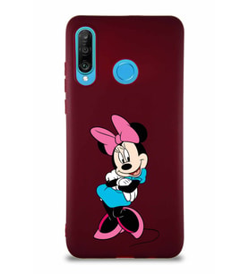 Huawei P30 Lite Soft Premier Kapak Minnie Mouse-D Tasarımlı Silikon Kılıf - Mürdüm (Şeffaf)