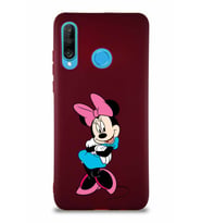 Huawei P30 Lite Soft Premier Kapak Minnie Mouse-D Tasarımlı Silikon Kılıf - Mürdüm (Şeffaf)