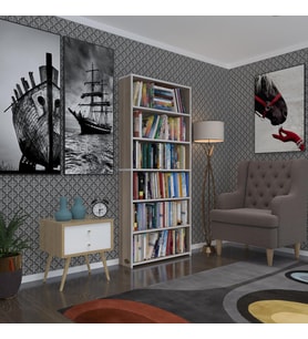 Kenzlife kitaplık süper ga 180*80*19 crd 6 katlı tek bölme çift bölme opsiyonlu ofis mutfak banyo dolabı arkalıksız (Karışık)