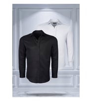 Todth 2'li Paket Kolay Ütülenebilen Dört Mevsim Modern Fit Yumuşak Dokulu Siyah ve Beyaz Düz Gömlek