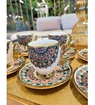 Royking Kante 6lı Kahve Fincan Takımı YEŞİL-SOMON BKY 003 (Yeşil - Taba)
