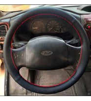 DİKİŞLİ DİREKSİYON KILIFI NOKTALI/SİYAH DERİ KIRMIZI DİKİŞLİ FORD TRANSİT 2004-06