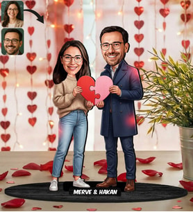 BK Gift Kişiye Özel Sevgili Karikatürlü Ahşap Biblo -37, Fotoğraftan Karikatür, Sevgililer Günü Hediyesi, Ev Hediyesi
